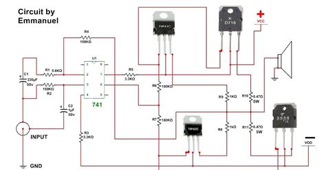 General purpose circuits Audio amplifier Power linear and switching Description The TIP41C is a base island technology NPN power transistor in TO-220 plastic package that make this device suitable for audio, power linear and switching applications. . Tip41c tip42c amplifier circuit diagram